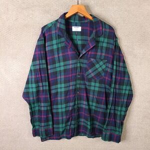 Old Navy Shirt Mens XXL Tall Green Blue Plaid Flannel Pajama Button Up Sleepwear